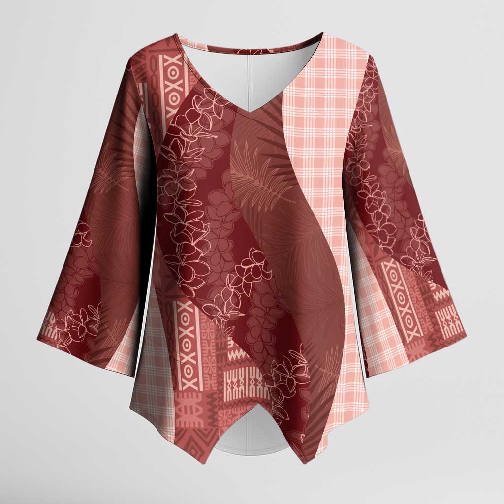 Polynesian Tribal Pattern Patchwork Picturesque Kimono Sleeve Blouse Crimson LT7 Female Crimson - Polynesian Pride
