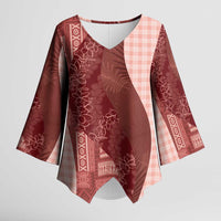 Polynesian Tribal Pattern Patchwork Picturesque Kimono Sleeve Blouse Crimson LT7 Female Crimson - Polynesian Pride