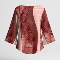 Polynesian Tribal Pattern Patchwork Picturesque Kimono Sleeve Blouse Crimson LT7 - Polynesian Pride