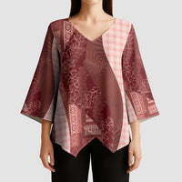 Polynesian Tribal Pattern Patchwork Picturesque Kimono Sleeve Blouse Crimson LT7 - Polynesian Pride