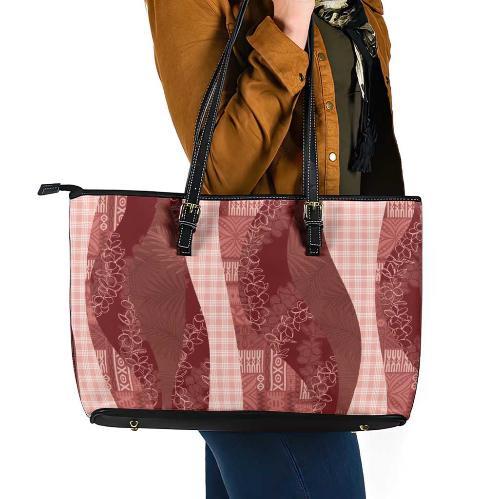 Polynesian Tribal Pattern Patchwork Picturesque Leather Tote Bag Crimson LT7 - Polynesian Pride