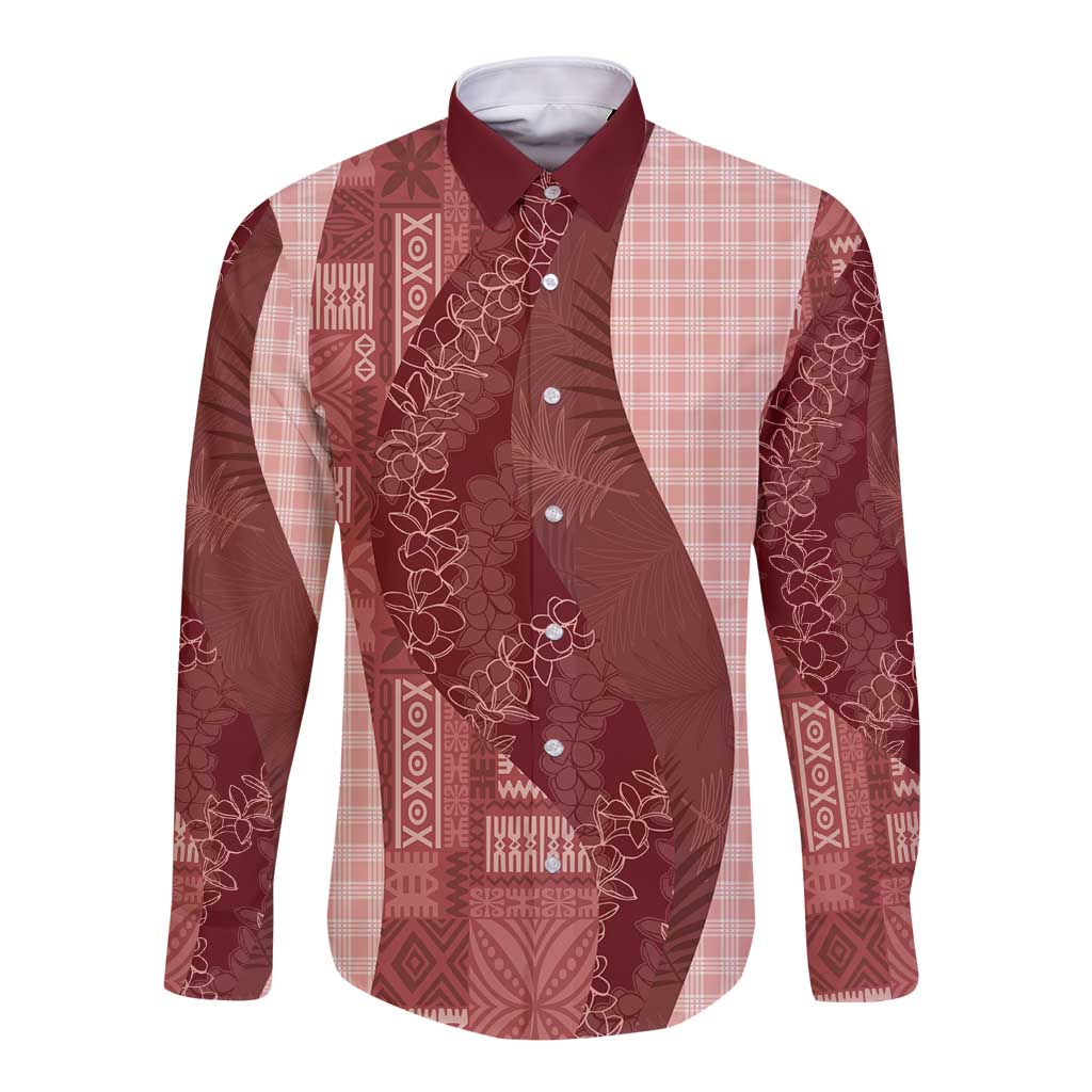 Polynesian Tribal Pattern Patchwork Picturesque Long Sleeve Button Shirt Crimson LT7 Unisex Crimson - Polynesian Pride