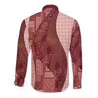 Polynesian Tribal Pattern Patchwork Picturesque Long Sleeve Button Shirt Crimson LT7 - Polynesian Pride