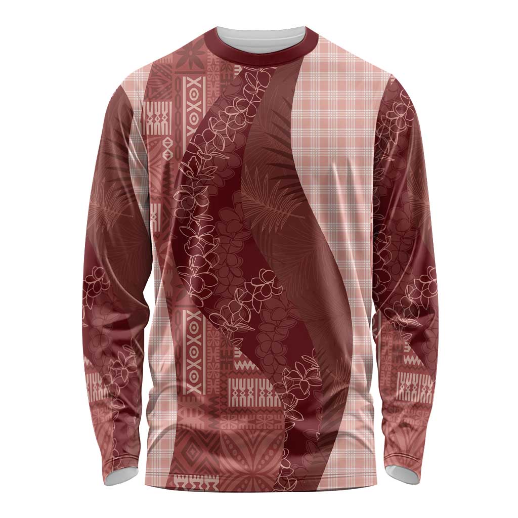 Polynesian Tribal Pattern Patchwork Picturesque Long Sleeve Shirt Crimson LT7 Unisex Crimson - Polynesian Pride