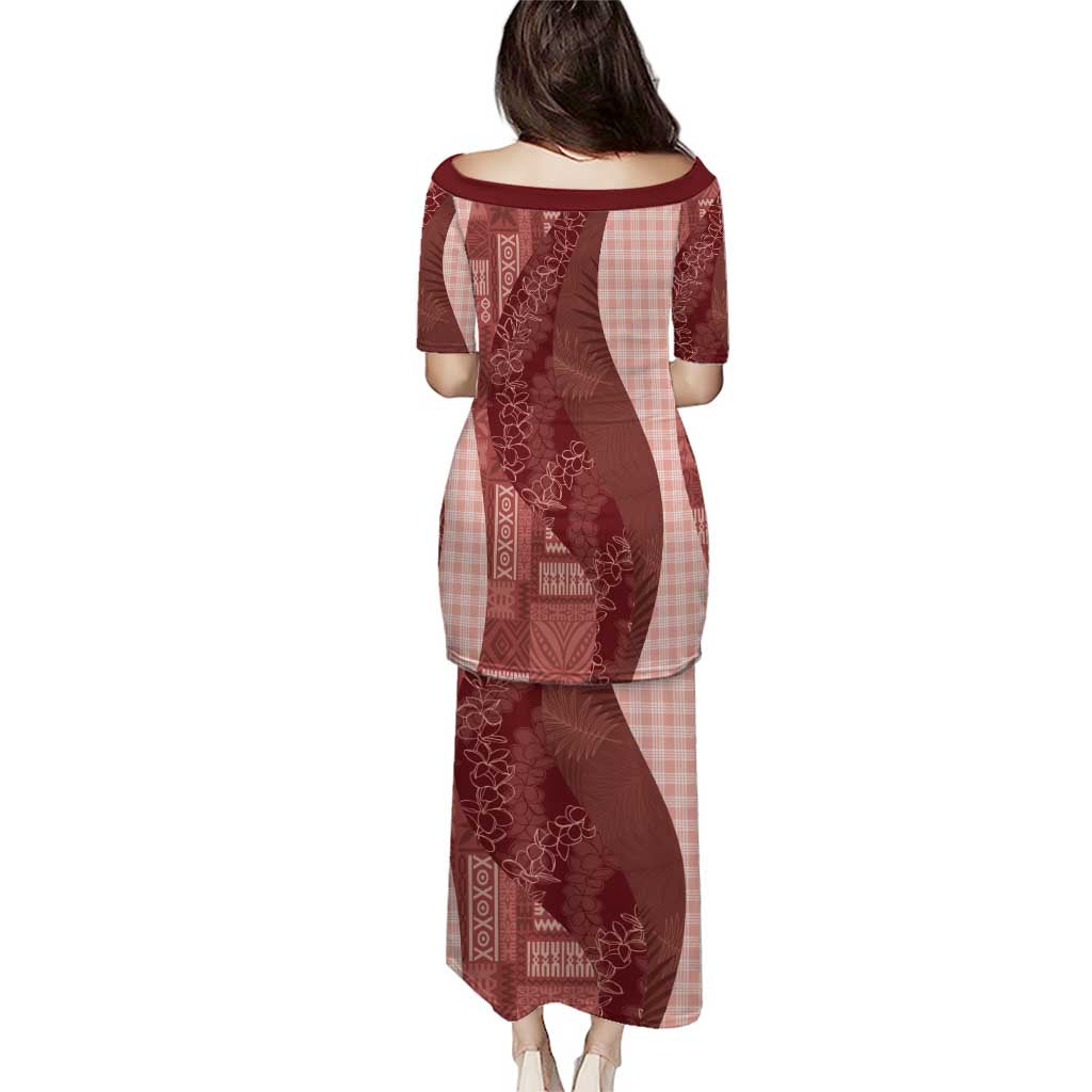 Polynesian Tribal Pattern Patchwork Picturesque Puletasi Crimson LT7 - Polynesian Pride