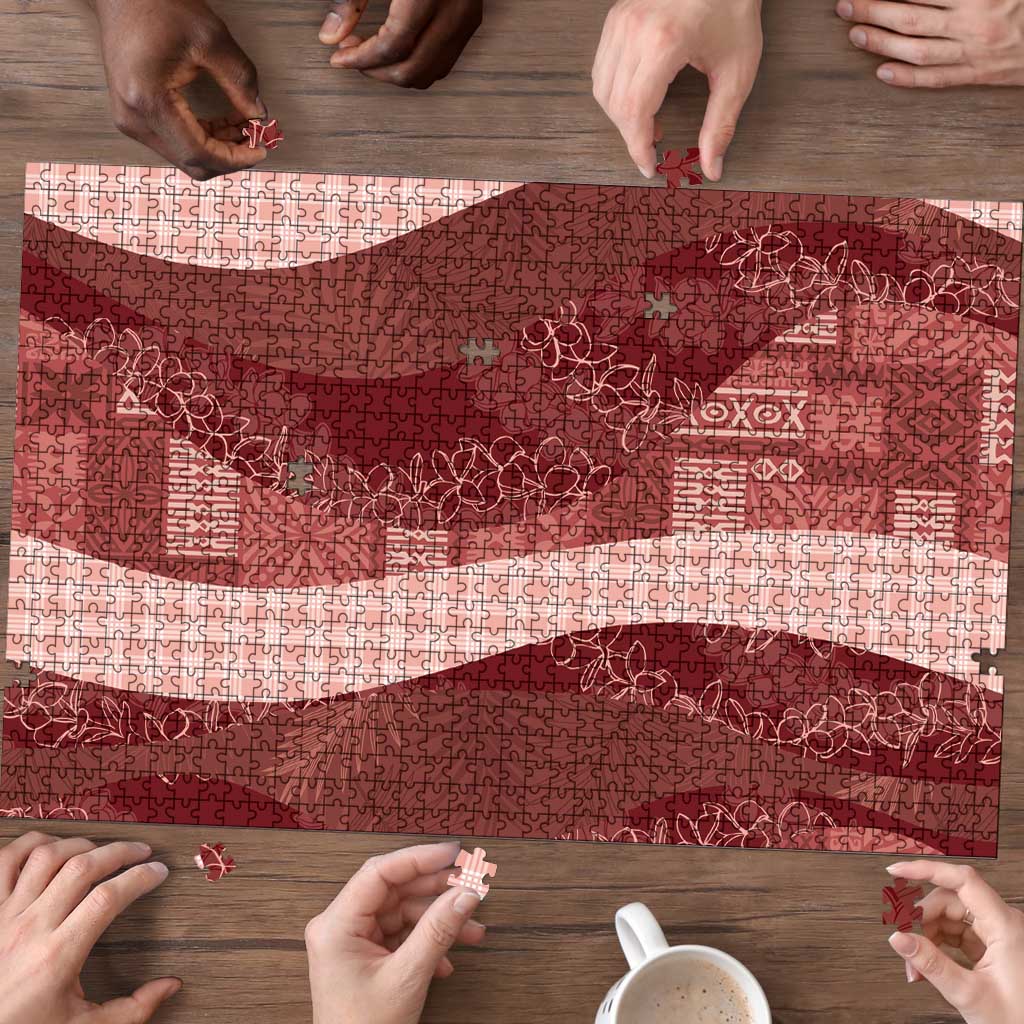 Polynesian Tribal Pattern Patchwork Picturesque Puzzle Crimson LT7 - Polynesian Pride