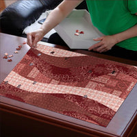 Polynesian Tribal Pattern Patchwork Picturesque Puzzle Crimson LT7 - Polynesian Pride