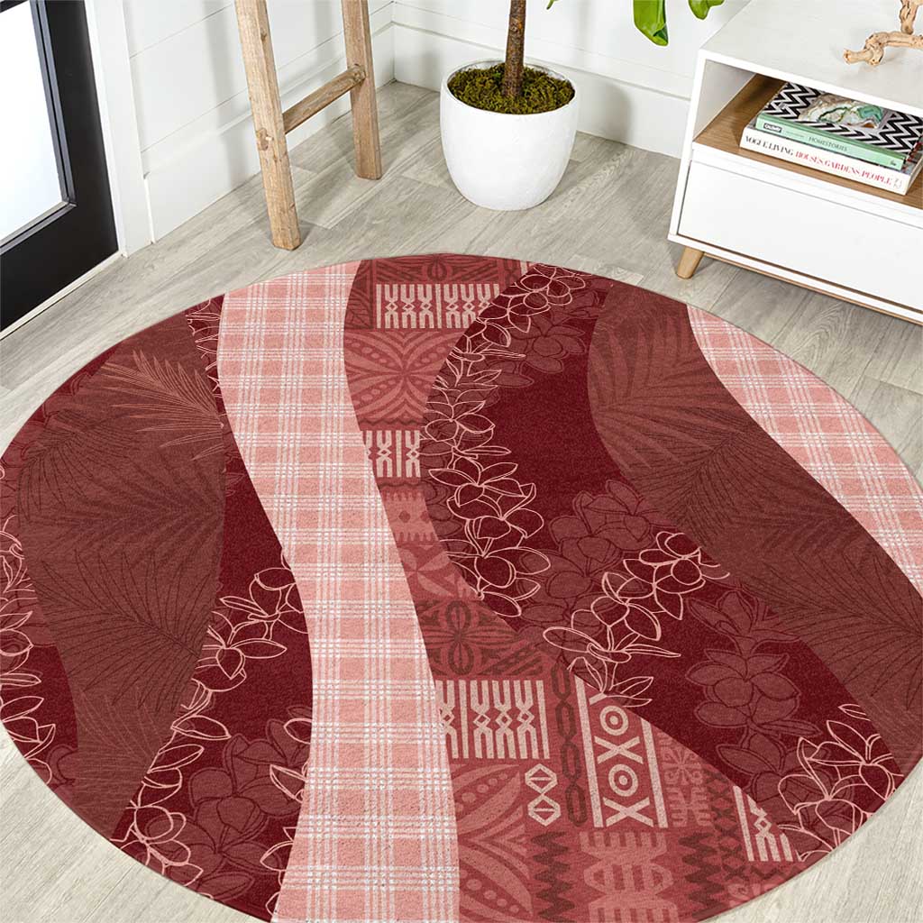 Polynesian Tribal Pattern Patchwork Picturesque Round Carpet Crimson LT7 Crimson - Polynesian Pride