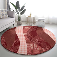 Polynesian Tribal Pattern Patchwork Picturesque Round Carpet Crimson LT7 - Polynesian Pride