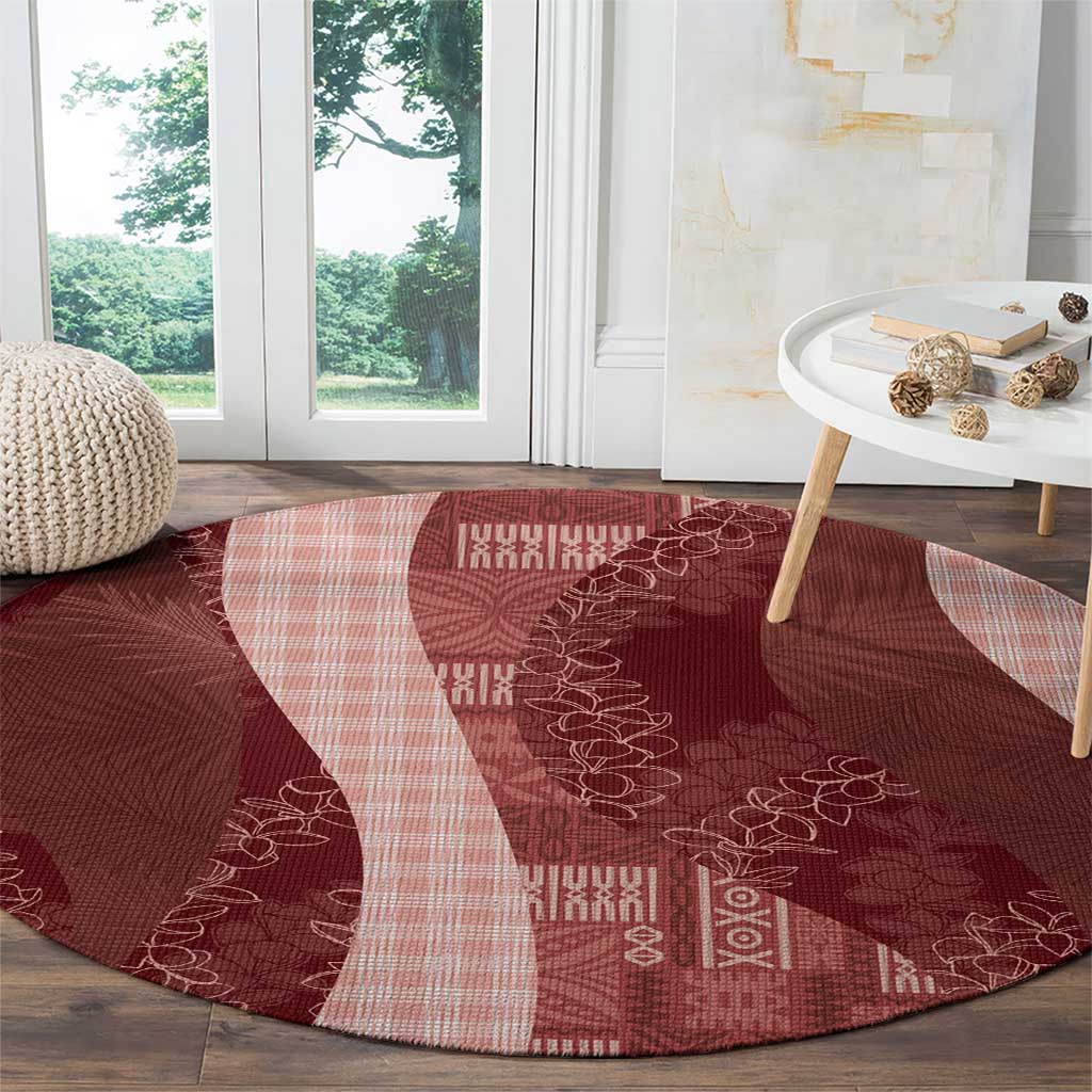 Polynesian Tribal Pattern Patchwork Picturesque Round Carpet Crimson LT7 - Polynesian Pride