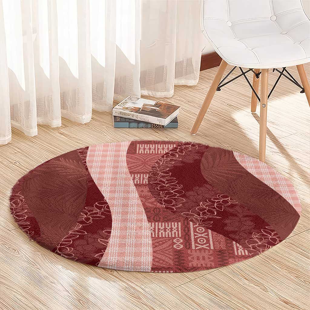 Polynesian Tribal Pattern Patchwork Picturesque Round Carpet Crimson LT7 - Polynesian Pride