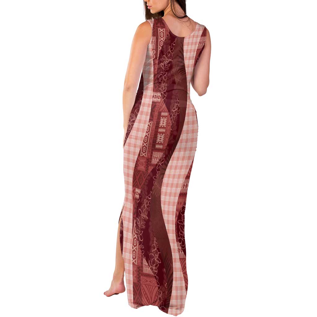 Polynesian Tribal Pattern Patchwork Picturesque Tank Maxi Dress Crimson LT7 - Polynesian Pride