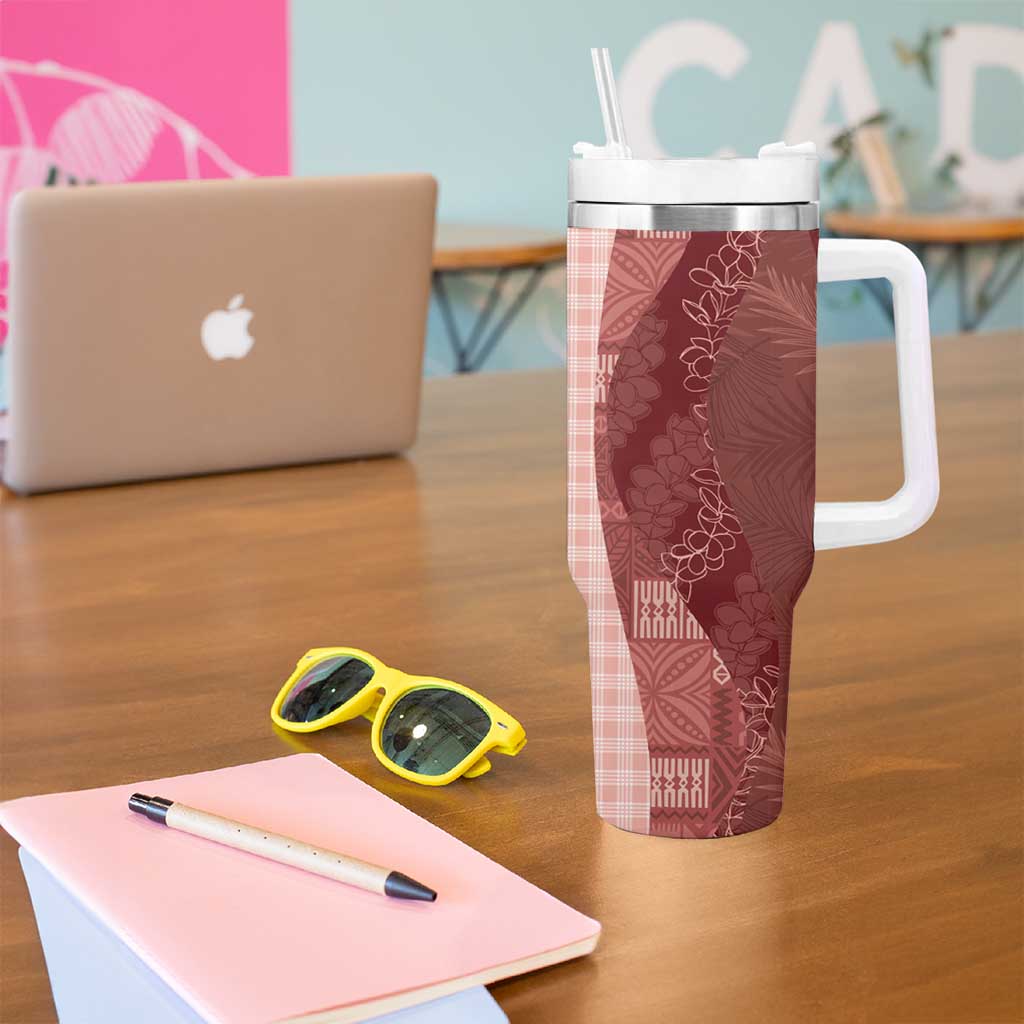 Polynesian Tribal Pattern Patchwork Picturesque Tumbler With Handle Crimson LT7 - Polynesian Pride