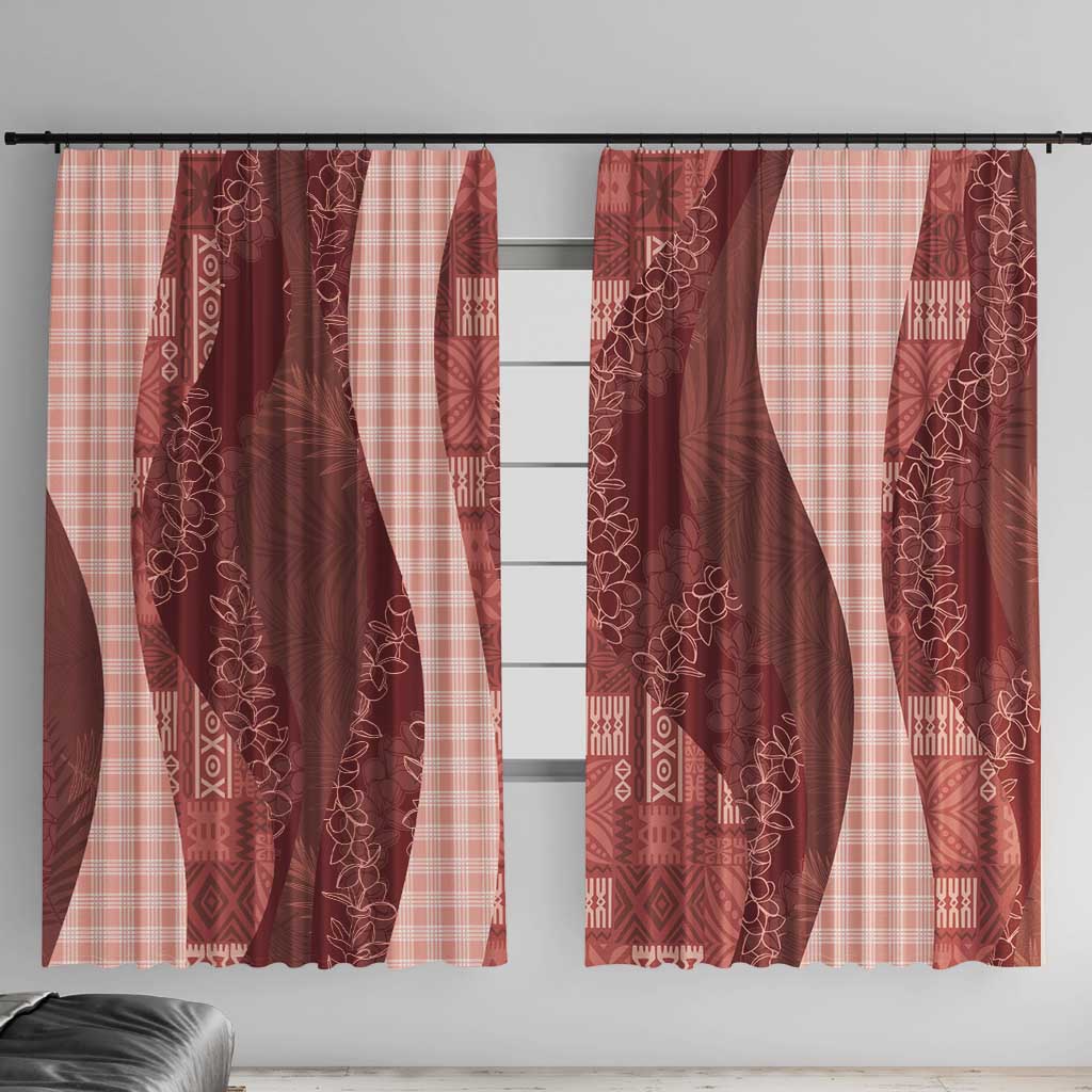 Polynesian Tribal Pattern Patchwork Picturesque Window Curtain Crimson LT7 With Hooks Crimson - Polynesian Pride