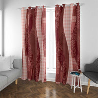 Polynesian Tribal Pattern Patchwork Picturesque Window Curtain Crimson LT7 With Grommets Crimson - Polynesian Pride