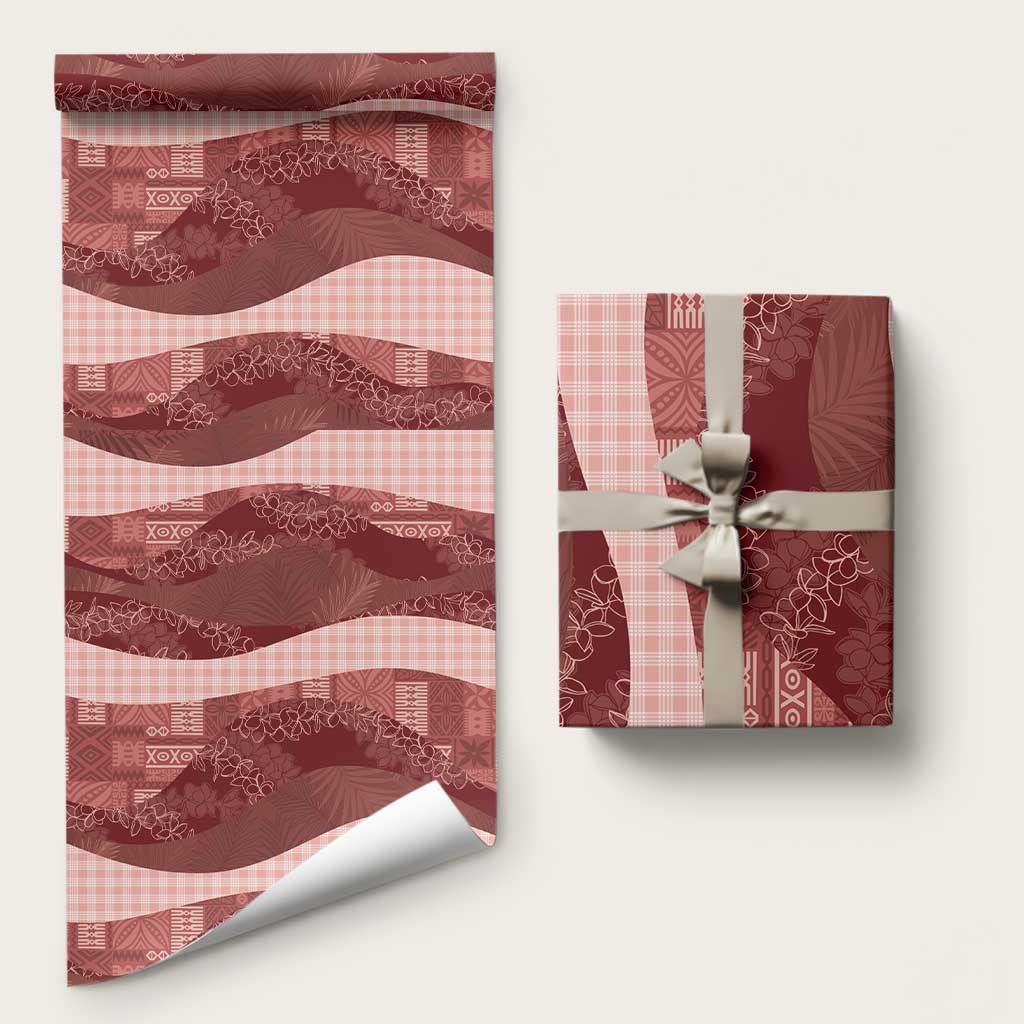 Polynesian Tribal Pattern Patchwork Picturesque Wrapping Paper Crimson LT7 58" × 23" Crimson - Polynesian Pride