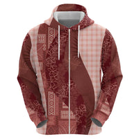Polynesian Tribal Pattern Patchwork Picturesque Zip Hoodie Crimson LT7 - Polynesian Pride