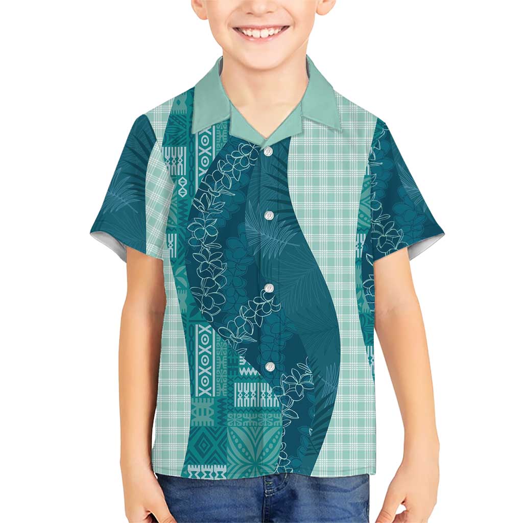 Polynesian Tribal Pattern Patchwork Picturesque Kid Hawaiian Shirt Oceanic LT7 Kid Blue - Polynesian Pride