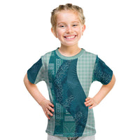 Polynesian Tribal Pattern Patchwork Picturesque Kid T Shirt Oceanic LT7 Blue - Polynesian Pride