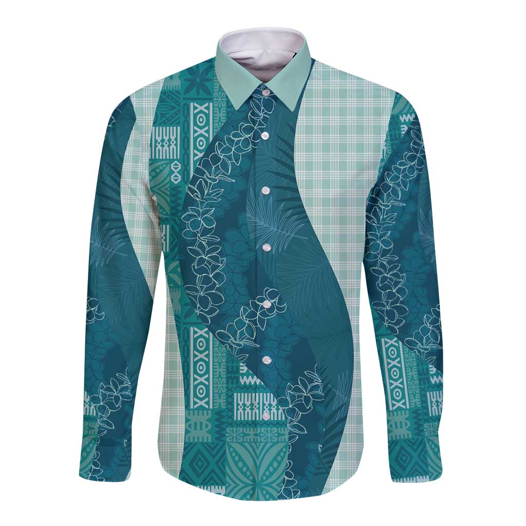 Polynesian Tribal Pattern Patchwork Picturesque Long Sleeve Button Shirt Oceanic LT7 Unisex Blue - Polynesian Pride