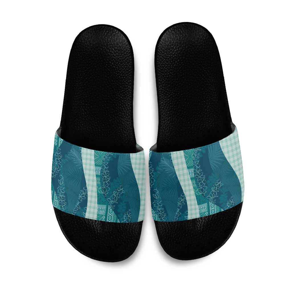 Polynesian Tribal Pattern Patchwork Picturesque Slide Sandals Oceanic LT7 Blue - Polynesian Pride