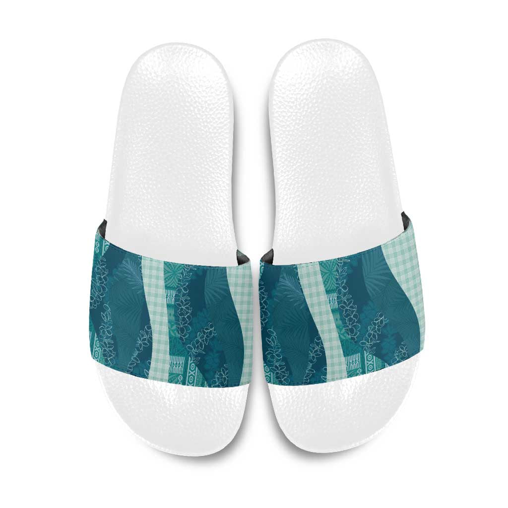 Polynesian Tribal Pattern Patchwork Picturesque Slide Sandals Oceanic LT7 Blue - Polynesian Pride