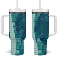 Polynesian Tribal Pattern Patchwork Picturesque Tumbler With Handle Oceanic LT7 One Size: 40 oz Blue - Polynesian Pride