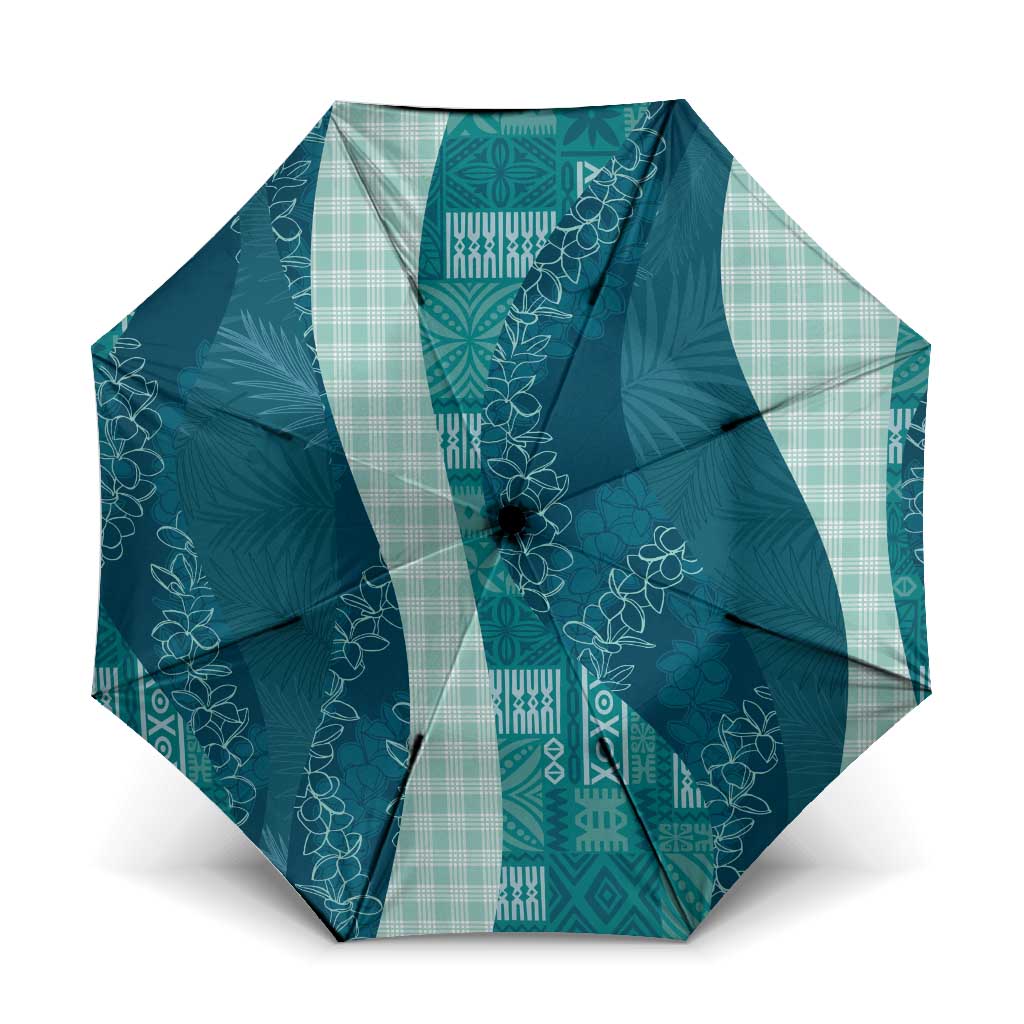 Polynesian Tribal Pattern Patchwork Picturesque Umbrella Oceanic LT7 One Size Folded 11.42 inch Opened Diameter 37.4 inch Blue - Polynesian Pride