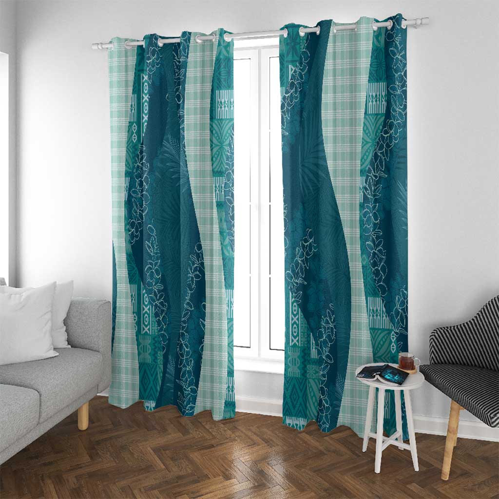 Polynesian Tribal Pattern Patchwork Picturesque Window Curtain Oceanic LT7 With Grommets Blue - Polynesian Pride