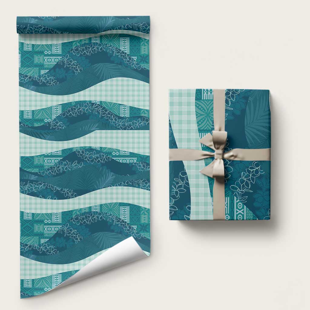 Polynesian Tribal Pattern Patchwork Picturesque Wrapping Paper Oceanic LT7 58" × 23" Blue - Polynesian Pride