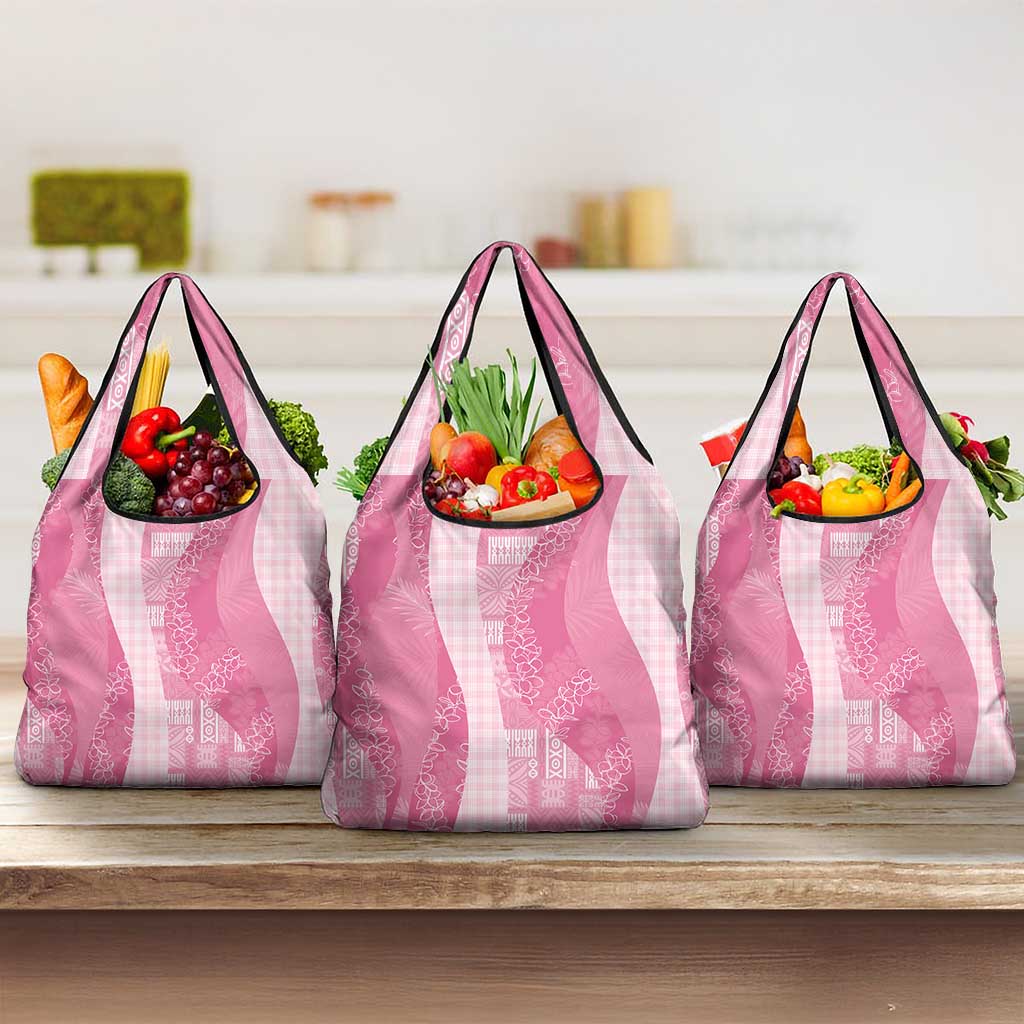 Polynesian Tribal Pattern Patchwork Picturesque Grocery Bag Rose Pink LT7 3-pack One Size Rose Pink - Polynesian Pride