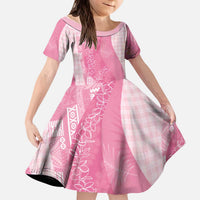 Polynesian Tribal Pattern Patchwork Picturesque Kid Short Sleeve Dress Rose Pink LT7 KID Rose Pink - Polynesian Pride