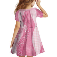 Polynesian Tribal Pattern Patchwork Picturesque Kid Short Sleeve Dress Rose Pink LT7 - Polynesian Pride
