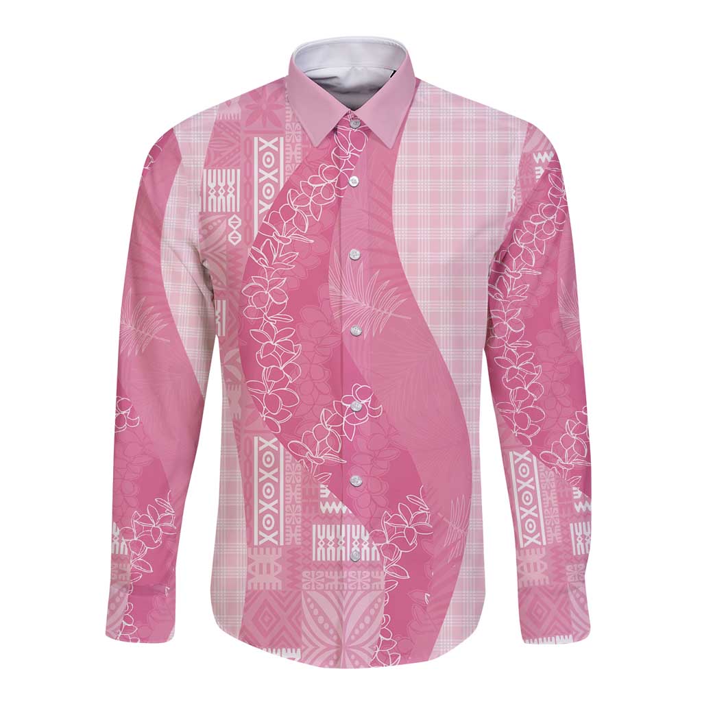 Polynesian Tribal Pattern Patchwork Picturesque Long Sleeve Button Shirt Rose Pink LT7 Unisex Rose Pink - Polynesian Pride