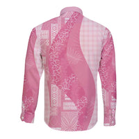 Polynesian Tribal Pattern Patchwork Picturesque Long Sleeve Button Shirt Rose Pink LT7 - Polynesian Pride