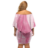 Polynesian Tribal Pattern Patchwork Picturesque Off Shoulder Short Dress Rose Pink LT7 - Polynesian Pride