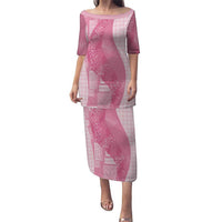 Polynesian Tribal Pattern Patchwork Picturesque Puletasi Rose Pink LT7 Long Dress Rose Pink - Polynesian Pride