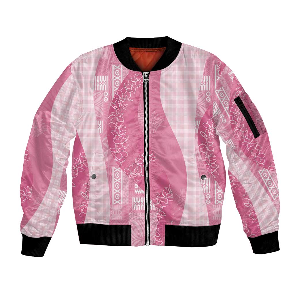 Polynesian Tribal Pattern Patchwork Picturesque Sleeve Zip Bomber Jacket Rose Pink LT7 Unisex Rose Pink - Polynesian Pride