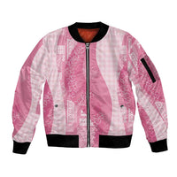 Polynesian Tribal Pattern Patchwork Picturesque Sleeve Zip Bomber Jacket Rose Pink LT7 Unisex Rose Pink - Polynesian Pride