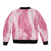 Polynesian Tribal Pattern Patchwork Picturesque Sleeve Zip Bomber Jacket Rose Pink LT7 - Polynesian Pride