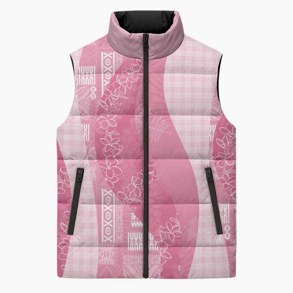 Polynesian Tribal Pattern Patchwork Picturesque Sleeveless Puffer Jacket Rose Pink LT7 Unisex Rose Pink - Polynesian Pride