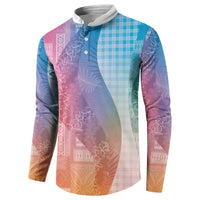 Polynesian Tribal Pattern Patchwork Picturesque Button Sweatshirt Holographic LT7 - Polynesian Pride