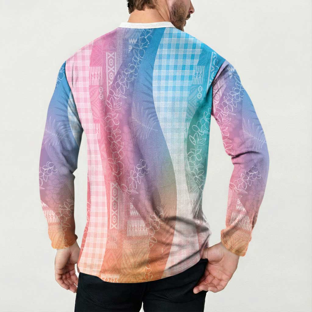 Polynesian Tribal Pattern Patchwork Picturesque Button Sweatshirt Holographic LT7 - Polynesian Pride