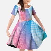 Polynesian Tribal Pattern Patchwork Picturesque Kid Short Sleeve Dress Holographic LT7 KID Holographic - Polynesian Pride