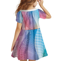 Polynesian Tribal Pattern Patchwork Picturesque Kid Short Sleeve Dress Holographic LT7 - Polynesian Pride