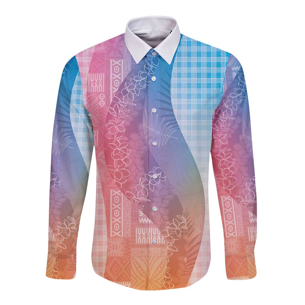 Polynesian Tribal Pattern Patchwork Picturesque Long Sleeve Button Shirt Holographic LT7 Unisex Holographic - Polynesian Pride