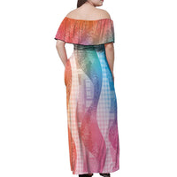 Polynesian Tribal Pattern Patchwork Picturesque Off Shoulder Maxi Dress Holographic LT7 - Polynesian Pride