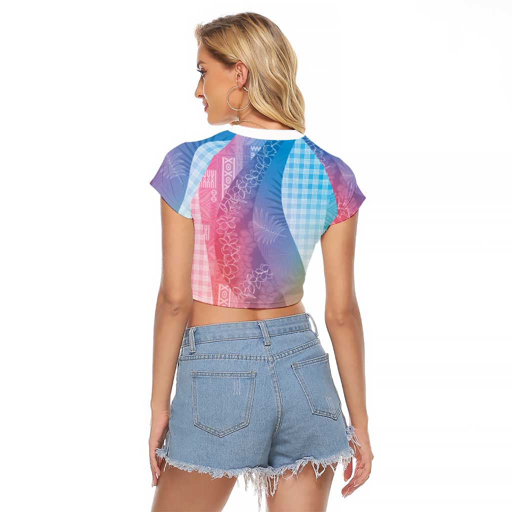 Polynesian Tribal Pattern Patchwork Picturesque Raglan Cropped T Shirt Holographic LT7 - Polynesian Pride