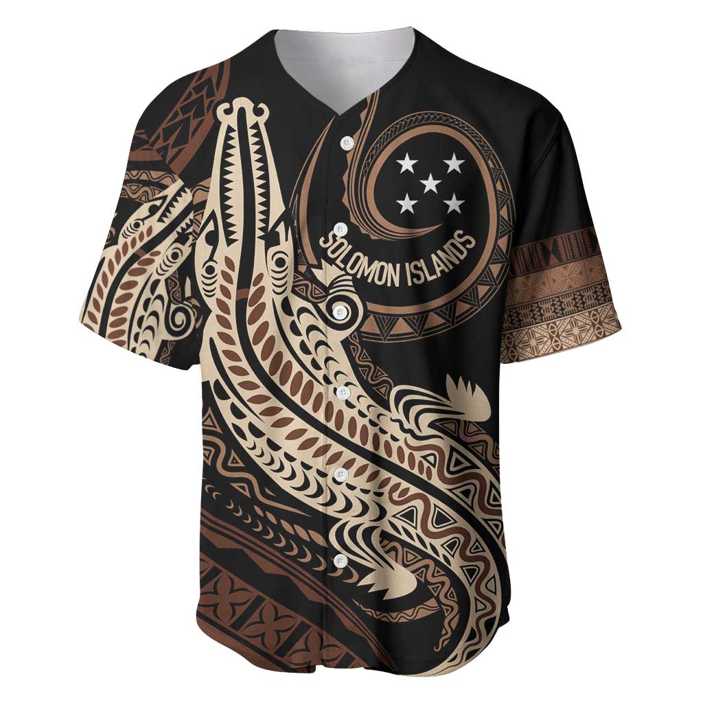 Personalized Solomon Islands Crocodile Baseball Jersey Hapi Isles - Independence Anniversary LT7 Brown - Polynesian Pride