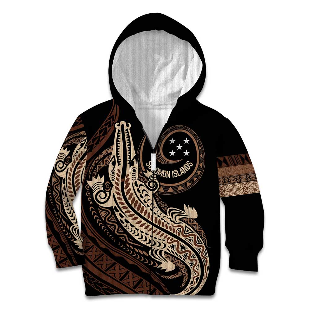 Personalized Solomon Islands Crocodile Kid Hoodie Hapi Isles - Independence Anniversary LT7 Zip Hoodie Brown - Polynesian Pride